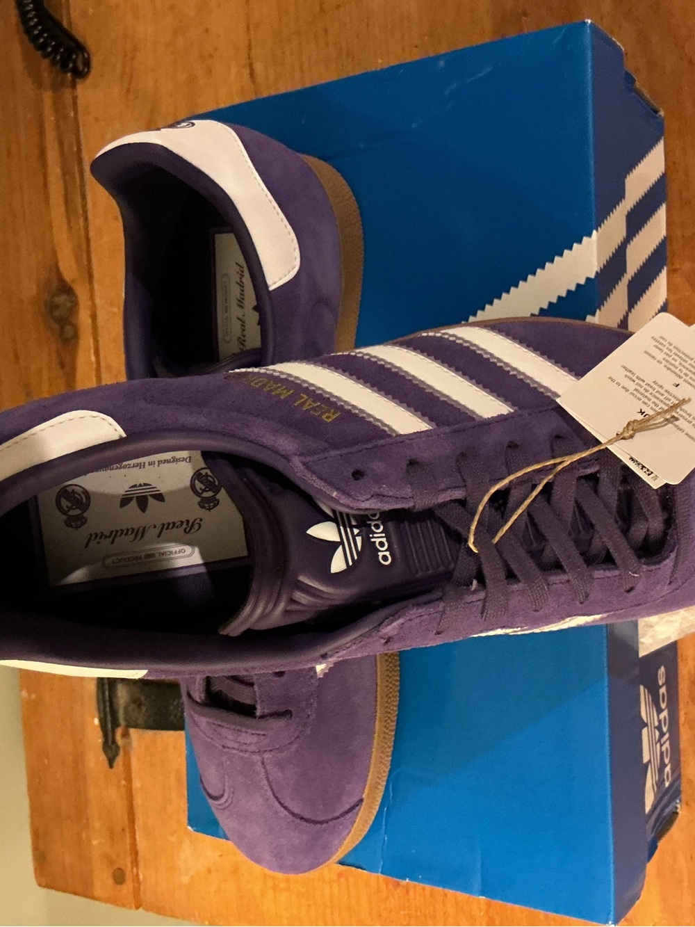 adidas Men’s Purple Suede Sneakers with White Stripes JS3041 Madrid indoor shoe. - Picture 7 of 9